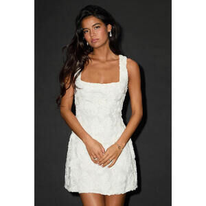 Lulus Evara White Floral Applique A-line Mini Dress - Size S